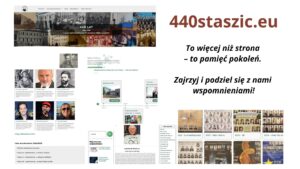 Ogólny kontekst: Grafika promuje stronę internetową „440staszic.eu”, która dokumentuje historię i wspomnienia związane z II Liceum Ogólnokształcącym im. Stanisława Staszica w Lublinie. Zawiera zrzuty ekranu z portalu oraz teksty promujące jego zawartość i zachęcające do dzielenia się wspomnieniami. Lewa strona grafiki – układ strony internetowej: Nagłówek strony internetowej: Na górze logo szkoły: okrągłe, czarno-białe, z profilem Stanisława Staszica. Menu główne: „Aktualności”, „Harmonogram Wydarzeń”, „Galeria”, „Historia Szkoły”, „Strefa Absolwenta”. Baner główny strony: Napis: „440 LAT 1586–2026 II Liceum Ogólnokształcące im. Stanisława Staszica w Lublinie”. Tło banera: kolaż historycznych i współczesnych zdjęć szkoły oraz uczniów i nauczycieli z różnych dekad – zdjęcia czarno-białe i kolorowe. Sekcja „Szkoła z Tradycją”: Po lewej portret Stanisława Staszica. Krótki tekst mówiący o tradycji szkoły i wartościach edukacyjnych. Wspomnienia – zapisane na kliszy: Interaktywna linia czasu z miniaturami wydarzeń i tytułami, np.: „Budowa Hali” „I Forum Ekonomiczne” „Podsumowanie pracy dyr. S. Stonia” Prezentacja znanych absolwentów (ze zdjęciami i podpisami): Janusz Żurakowski – pilot myśliwski. Lesław Paga – ekonomista, menedżer. Wacław Nałkowski – geograf i pedagog. Krzysztof Zalewski – muzyk i dziennikarz. Skubas (Radosław Skubaja) – wokalista. Romuald Lipko – muzyk Budki Suflera. Lista Absolwentów 2024/2025: Wybierz rocznik. Klasa 4a – wychowawca p. Marcin Kożuch Klasa 4c – wychowawca p. Katarzyna Dobek Klasa 4d – wychowawca p. Adam Wawryniuk Dodatkowe sekcje informacyjne (kolumna prawa): Najnowsze wiadomości, wyszukiwarka, lista nauczycieli. Zdjęcie Waldemara Łobodzińskiego (starszy mężczyzna z olimpijskimi medalami) – podpis „wybitny nauczyciel wychowania fizycznego”. Prawa strona grafiki – część promocyjna: Nagłówek promocyjny: Duży tekst w kolorze bordowym: „440staszic.eu” Poniżej w czerni: „To więcej niż strona – to pamięć pokoleń.” „Zajrzyj i podziel się z nami wspomnieniami!” Galeria tablic klasowych: Sześć miniatur przedstawiających tablice klasowe z różnych lat: 022 – klasa humanistyczna 2017 – biol.-chem. 2016 – 3E 2014 – mat.-fiz.-inf. Jedna z tablic z ozdobnym tłem z liściem paproci. Kolejna tablica z żółtą gwiazdą na niebieskim tle (możliwe odniesienie do flagi UE). Wnioski końcowe: Grafika jest wizualnym zaproszeniem do odwiedzenia strony 440staszic.eu, która pełni rolę cyfrowego archiwum historii szkoły – zbiera zdjęcia, opowieści, nazwiska absolwentów oraz pamiątki. Ma na celu integrację społeczności szkolnej i zachowanie dziedzictwa dla przyszłych pokoleń.