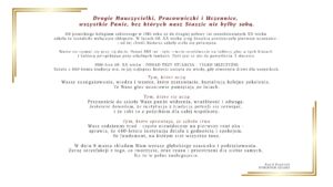 Grafika przedstawia okolicznościowy list z okazji 8 marca – Dnia Kobiet, skierowany do nauczycielek, pracowniczek szkoły oraz uczennic. Tekst jest wyśrodkowany na jasnym, kremowym tle. Na górze znajduje się czerwony nagłówek z podziękowaniem dla kobiet związanych ze szkołą „Staszic”. Poniżej umieszczono kilka akapitów opisujących historię szkoły – od założenia w 1586 roku, przez ponad trzy stulecia nauki wyłącznie dla chłopców, aż do momentu w latach 60. XX wieku, kiedy zaczęły uczyć się tam również dziewczęta. Dalsza część tekstu zawiera podziękowania i uznanie dla trzech grup: kobiet uczących w szkole, uczących się w niej oraz pracujących na jej rzecz. Podkreślono ich wkład w rozwój społeczności szkolnej, przekazywanie wiedzy, wrażliwość oraz codzienną pracę podtrzymującą funkcjonowanie szkoły. W lewej dolnej części grafiki znajduje się prosty, minimalistyczny rysunek tulipana wykonany cienką czarną linią. Na dole umieszczono życzenia z okazji 8 marca oraz podpis dyrektora szkoły: Kamil Kamiński – Dyrektor Szkoły.