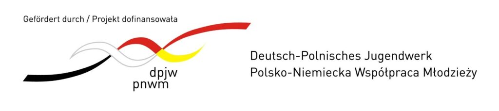 Grafika informująca o dofinansowaniu projektu przez Polsko-Niemiecką Współpracę Młodzieży (PNWM/DPJW), z logo organizacji oraz nazwą w języku niemieckim i polskim.